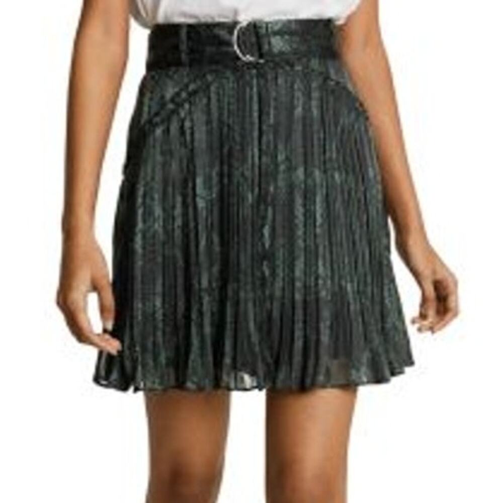 Reiss NWT Orielle Snake Print Mini Skirt Black Print Size 10 Pleated High Rise